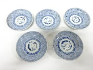 古伊万里　染付　みじん唐草　小皿　5客